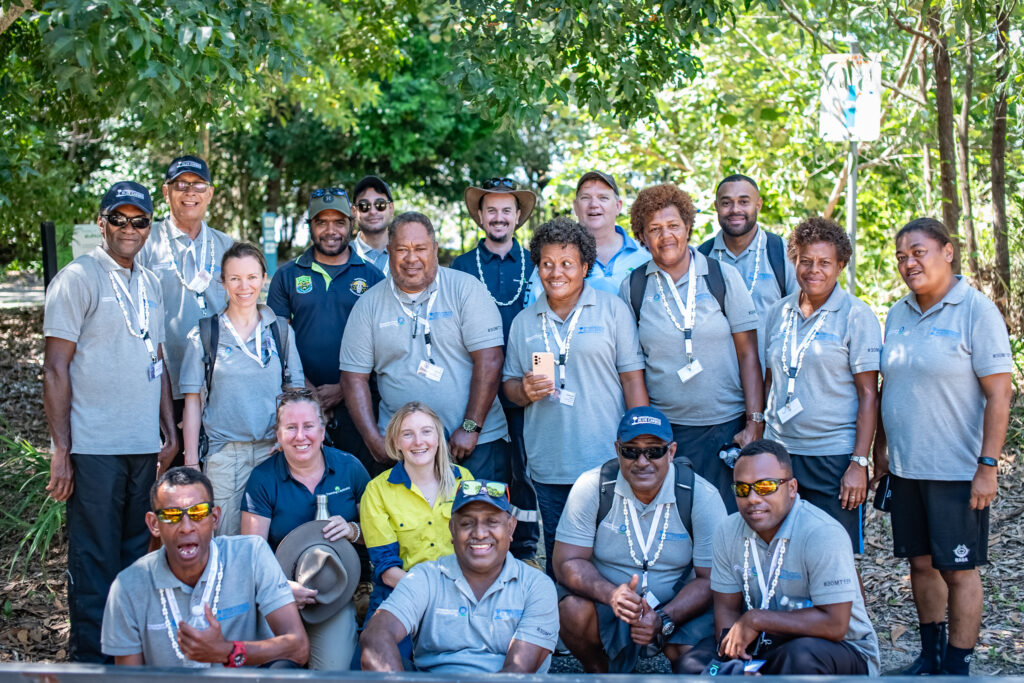 Fijian delegates, Greening Australia and Conservation International staff and Girringun representatives pose for a group photo.